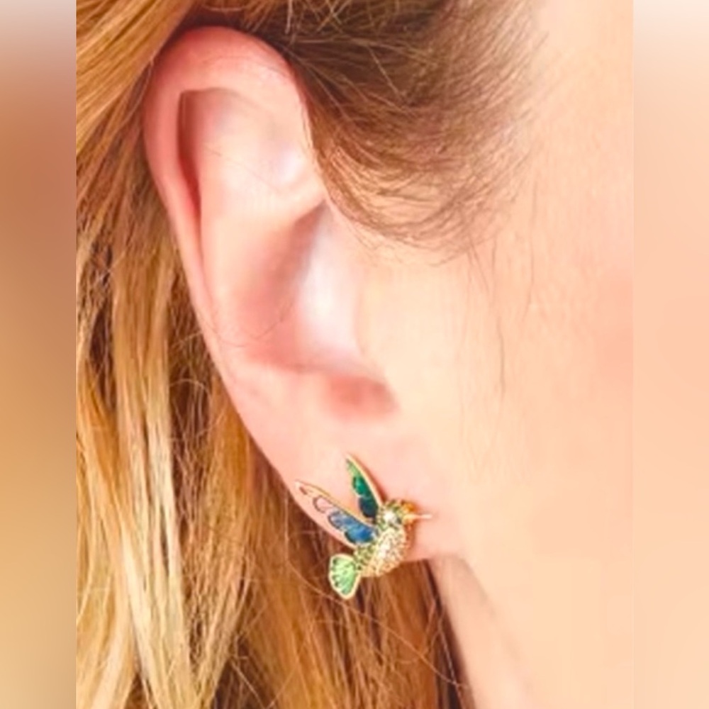 Rare Kate Spade Hummingbird Earrings with Green and Gold - Picture 7 of 9